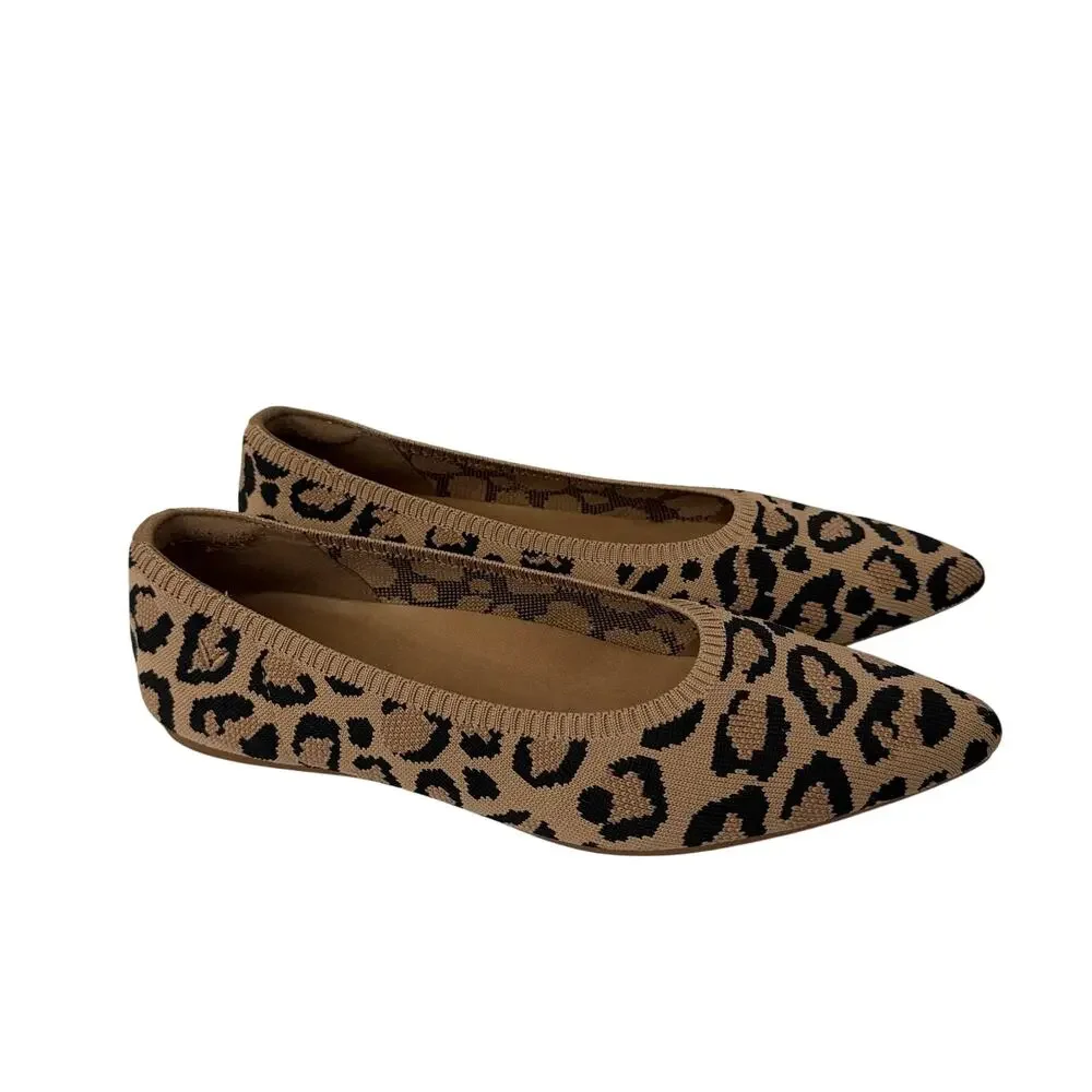 Vivaia Aria Pointed Toe Ballet Flats Women’s Size 8 Dark Leopard Brown Knit 39